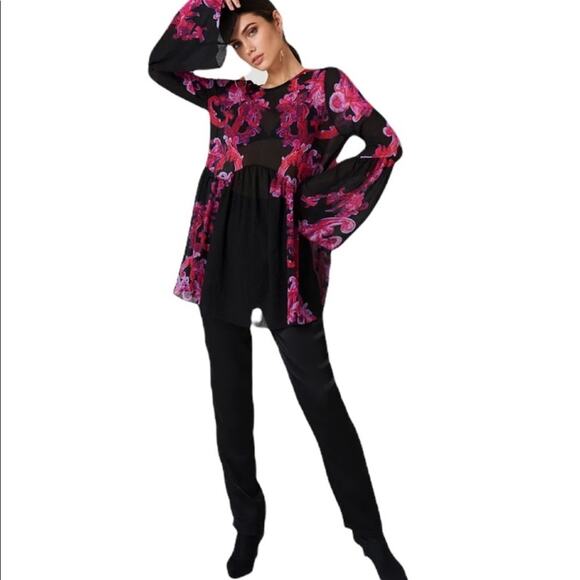 Free People Printed Symphony Sheer Slip Tunic Paisley Bell Sleeve Dress - Picture 9 of 10